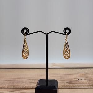 Yellow Gold Plated Sterling Silver Teardrop Filigree Drop Dangle Hook Earrings